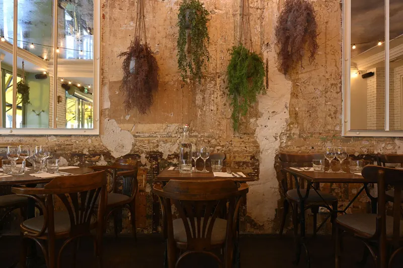 La salle du Jules Jo, murs bruts et plantes suspendues